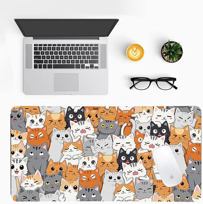 Positively Adorable Cat Desk Mat - 23.62 * 11.81in Desk Pad, Large Non-Slip PU Leather Pad for Aesthetic Home Office & Gaming,A Gift for Cat Lovers