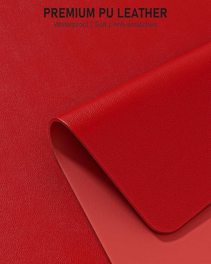 Desk Pad, 30" x 14" PU Leather Non-Slip Desk Mat Large Mouse Pad for Desktop, Waterproof Laptop Computer Writing Mat for Office, Home, Work, Gaming, Bright Red