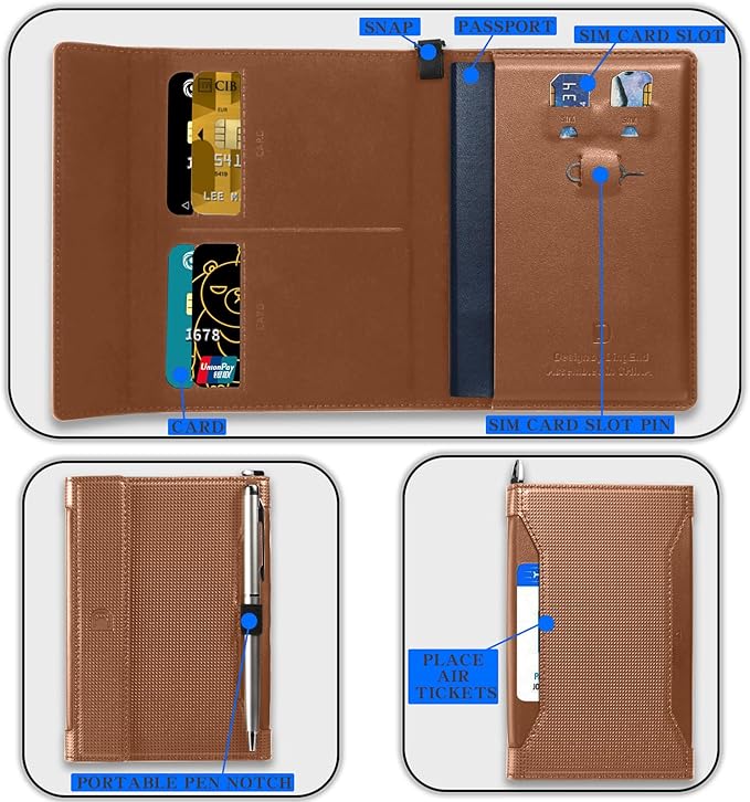 Passport Holder for Travel Essentials, RFID Blocking PU Leather Passport Wallet Cover Card holder Case Passport Book Holders for Women and Men, Brown
