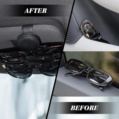 Konohan Sunglasses Holder for Car Visor Leather Eyeglass Hanger Magnetic Sunglasses Holder with 2 Clips (Black)