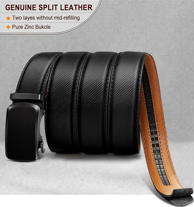 KEMISANT Belt Men, Sliding Ratchet Belt Genuine Leather For Gift Mens Dress Pants Oxfords,Size Adjustable