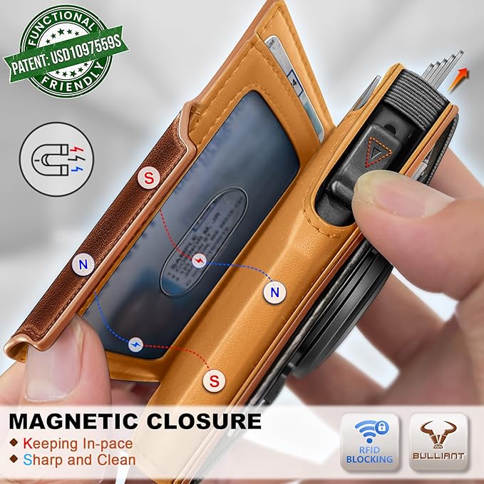 BULLIANT Men Wallet Gift Boxed,Slim Front Pocket Wallet Money Clip Card Holder 3.8"x2.7",Pop-up Access