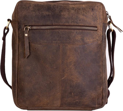 Leather crossbody bag messenger satchel tablet bag 11 inch for men and women
