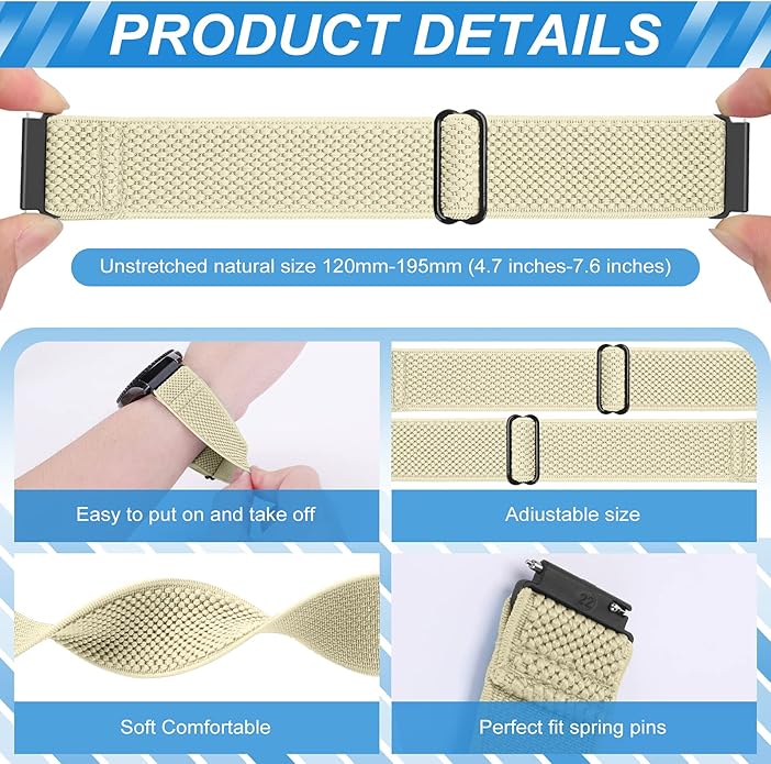 Compatible with 16mm 18mm 19mm 20mm 22mm 24mm Watch Bands Quick Release Replacement Wristband,Adjustable Stretchy Nylon Solo Loop Straps Fabric Braided Sport Elastic Bands for Men Women