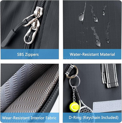 Tennis Backpack with 2 Rackets Holder, Water-Resistant PU Leather Tennis Racket Bag for Women & Men, Sling Crossbody Sports Backpack for Tennis, Pickleball & Badminton, Tennis Gifts