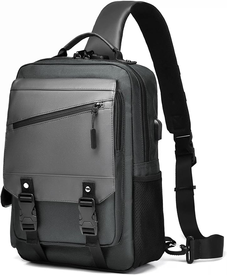 BASICPOWER Laptop Sling Bag for Men Women, Sling Backpack Crossbody Bag Fits 14 inch Computer with USB Port Anti-theft
