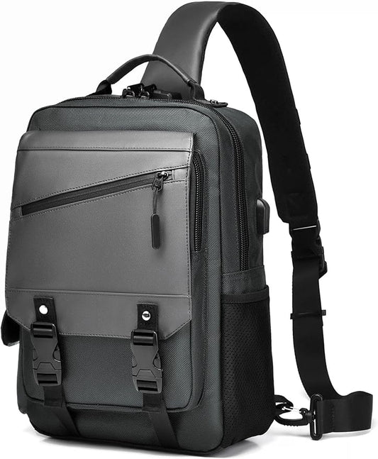 BASICPOWER Laptop Sling Bag for Men Women, Sling Backpack Crossbody Bag Fits 14 inch Computer with USB Port Anti-theft