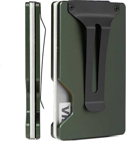 Minimalist Slim Wallet for Men,RFID Blocking Metal Wallet,Aluminum Credit Card Holder & Money Clip 12-15 Cards,Slim Rfid Front Pocket Mens Wallet.Matte Green