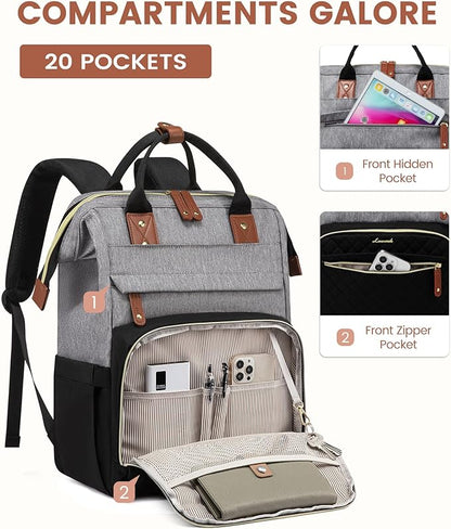 LOVEVOOK Laptop Backpack for Women, 17.3'' Waterproof Nurse Bag Teacher Work Backpack Purse for Women, Travel Computer Backpack for College Office Business Ladies
