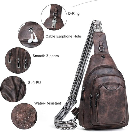 Leresas 10L Crossbody Sling Bag for Women Men Anti Theft Cross Body Fanny Pack Belt Bag Purse Gifts for Women Faux Leather, Coffee