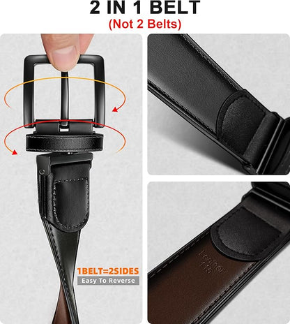BULLIANT Men's Belt,Reversible Belt Adjustable For Gift Men 1.25”-Cut For Fit-2 Sides in 1 Belt(Not 2)