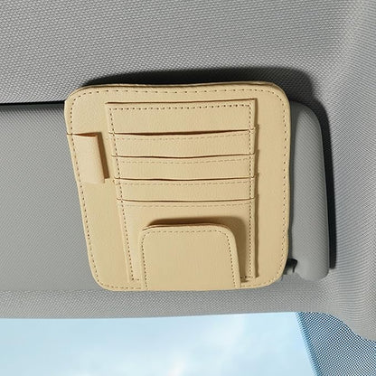 Car Sun Visor Organizer, Multi Pocket Small Vehicle Document Holder for Card Pen, Car Visor Sunglasses Holder, Auto Interior Accessories Pocket Organizer for Car Truck SUV (Beige)