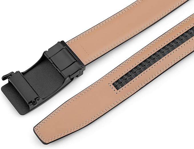 Lingli Men's Belt,Ratchet Dress Belt with Automatic Buckle Brown/Black-Trim to Fit-35mm wide