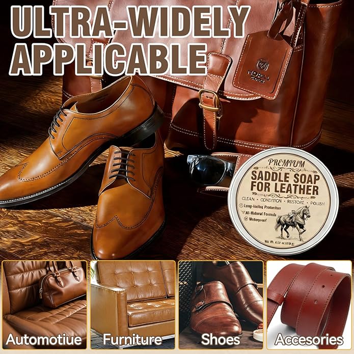 Saddle Soap for Leather with Sponge, All-Natural Leather Cleaner and Conditioner kit to Clean, Condition, Protect & Waterproof, Boots, Bags, Shoes, Furniture, Car & Jackets (4.23 oz)