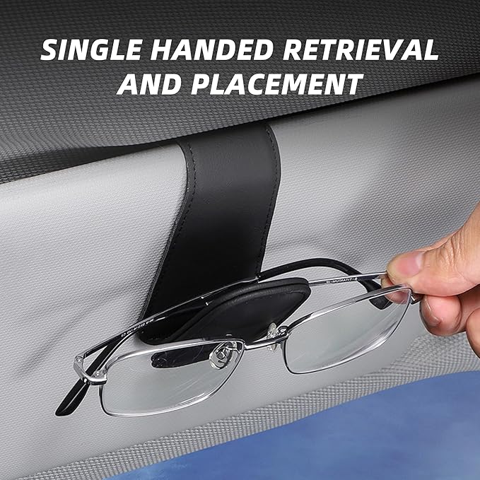 2PCS Sunglasses Holders for Car Sun Visor, Leather Eyeglasses Hanger Mounter, Magnetic Glasses Holder and Ticket Card Clip, Universal Auto Interior Accessories (Dark Green, 2PCS)