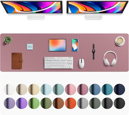 Aothia Faux Leather Desk Mat - Large Mouse Pad, Non-Slip PU Leather Blotter, Waterproof Writing Surface for Office and Home (Dark Pink, 63" x 17")