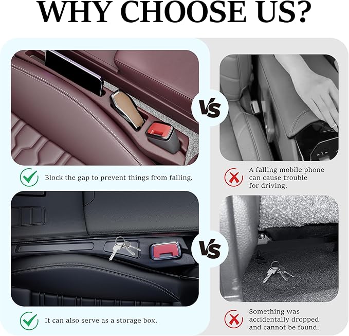 2PCS Car Seat Gap Filler Organizer, Multifunctional Car Gap Filler with Fill and Storage Function for Storing Phones Keys Cards, Universal No Drop Seat Guard for Cars (Black)