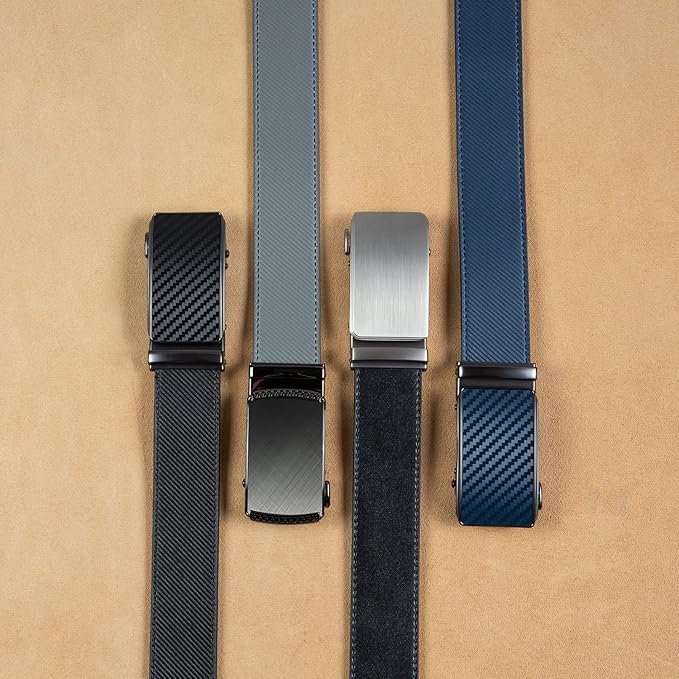 2 Pack Ratchet Belt 1 3/8", Mens leather Dress Belt in Gift Set Size 28"-62" Adjustable waist Trim to Fit