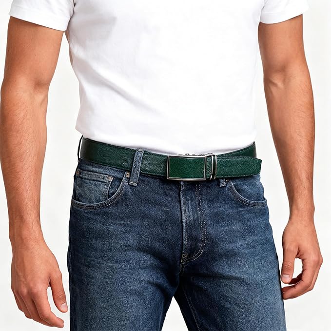 Barry.Wang Mens Belts Leather Ratchet Automatic Buckle Slide Click 1 3/8" Designer Dress Fashion Classic Casual Work Business