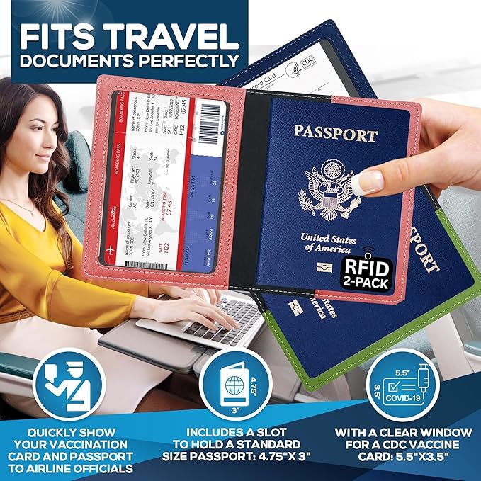 Ciana RFID Passport Holder for Travel – PU Leather Passport Cover and Card Holder for Men & Women – Slim Passport Holder with Card Protector Slot, Travel Must Haves (Pink - Lime Green)