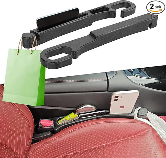 Car Seat Gap Filler 2 Pack with Organizer Hook Function & Car Glass Breaker,Prevents Small Items Tools from Falling Gap Stopper Seat Side Gap Filler for All Cars