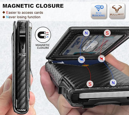 BULLIANT Men Wallet,Magnetic Metal Wallet Money Clip 9Cards Pop-up Access RFID Blocking