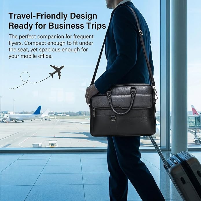 Men's Leather Laptop Bag 15 IN, Water-Resistant Briefcase Messenger Bag for Work, Business, Shoulder Crossbody Office Satchel
