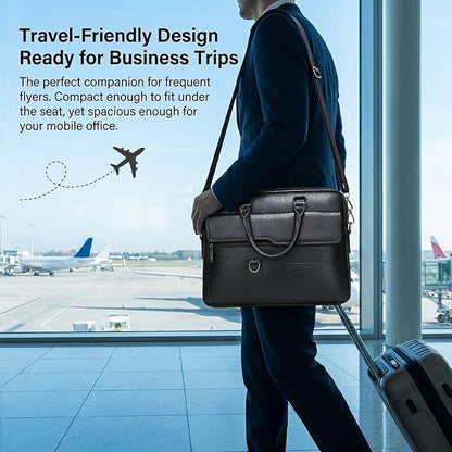 Men's Leather Laptop Bag 15 IN, Water-Resistant Briefcase Messenger Bag for Work, Business, Shoulder Crossbody Office Satchel