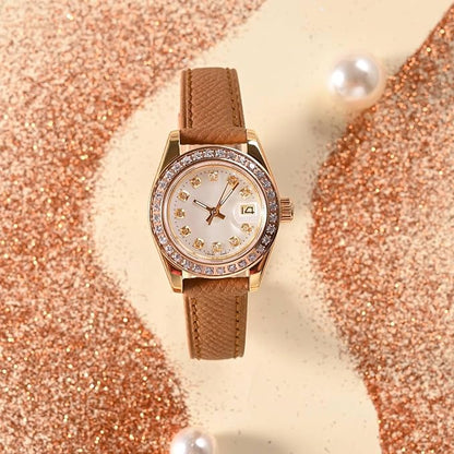 WOCCI 20mm Grace Watch Band for Ladies, Top Grain Leather, Quick Release Replacement Strap with Rose Gold Buckle (Brown)