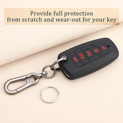 TANDRIVE Key Fob Cover for 2026 2025-2017 Ford F150 F250 F350 F450 F550 F650 F750, 5 Button, Silicone, 2-Pack, Red Button, Black and Black