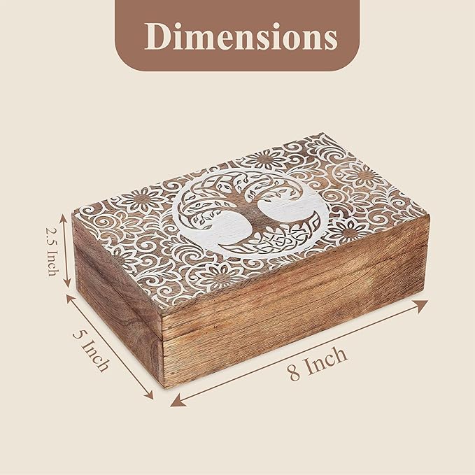 Ajuny Tree of Life Pattern Decorative Box Keepsake Trinket Holder Treasure Chest Jewelry Organizer for Necklaces Watch Storage Boxes Great for Gift- 8X5 Inch