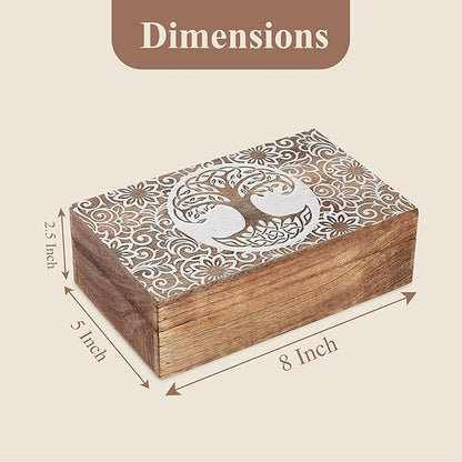 Ajuny Tree of Life Pattern Decorative Box Keepsake Trinket Holder Treasure Chest Jewelry Organizer for Necklaces Watch Storage Boxes Great for Gift- 8X5 Inch