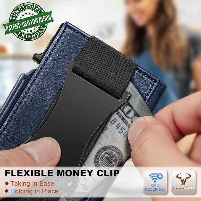 BULLIANT Men Wallet Gift Boxed,Slim Front Pocket Wallet Money Clip Card Holder 3.8"x2.7",Pop-up Access