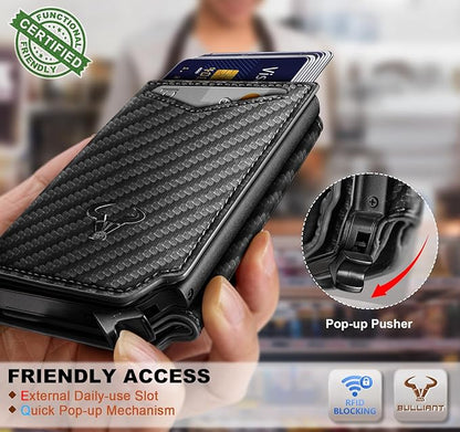 BULLIANT Men Wallet Leather Wallet Card Holders Money Clip for Men 10Cards-Magnetic Flip on Metal Case