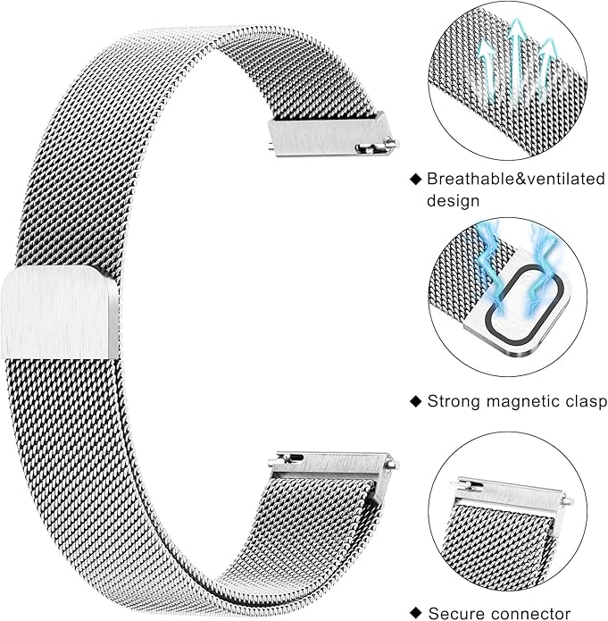 18mm Metal Bands for Garmin Venu 3S / Venu 4 41mm / Venu 2S / Vivoactive 4S / Vivomove 3S / Forerunner 265s Watch Bands, Quick Release Stainless Steel Metal Replacement Wristband Strap for Garmin Forerunner 255s/265s Bands Women Men