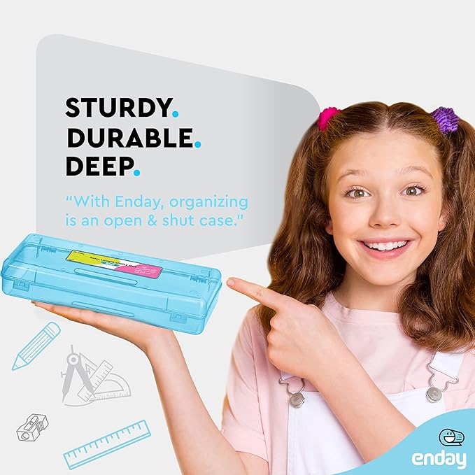 Enday Pencil Box Blue, Storage Organizer Utility Box, Multipurpose Long Ruler Length School Office Supplies Plastic Pencil Case for Kids & Adults Available in Red, Pink, Grey, Purple, Green, 1PK