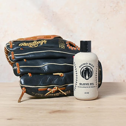 Rhino Wax - Baseball Glove Oil 8 oz (Not Made in China) - Softens & Hydrates Leather Fibers - Improves Ball Gloves Flexibility - Break in Mitts Fast - Natural Ingredients - Proudly Made in the USA