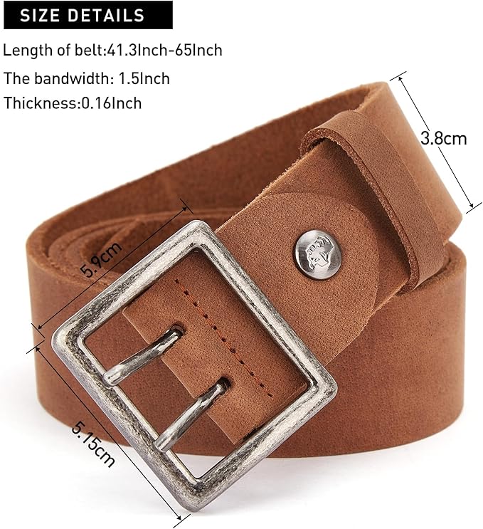 BISON DENIM Men's Belts Leather Dress Genuine Leather Classic Heavy Duty Buckle Belt Casual for Jeans
