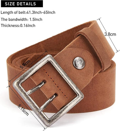 BISON DENIM Men's Belts Leather Dress Genuine Leather Classic Heavy Duty Buckle Belt Casual for Jeans