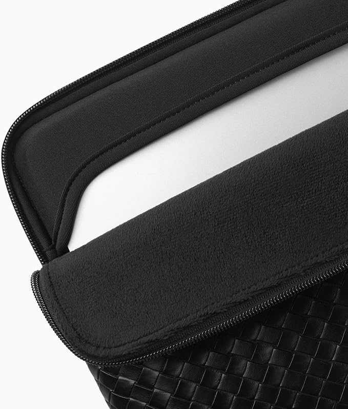Comfyable Woven Laptop Sleeve 13 Inch 14 Inch Compatible with MacBook Air M5 & MacBook Pro M5 Pro/Max 2026, Faux Leather Mac Travel Case for Men Women, Black