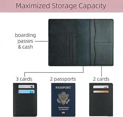 Handmade Travel Wallet for Men & Women - Dual Passport Holder, Ultra-Slim Leather Document Organizer (Black/Pink) (Black)