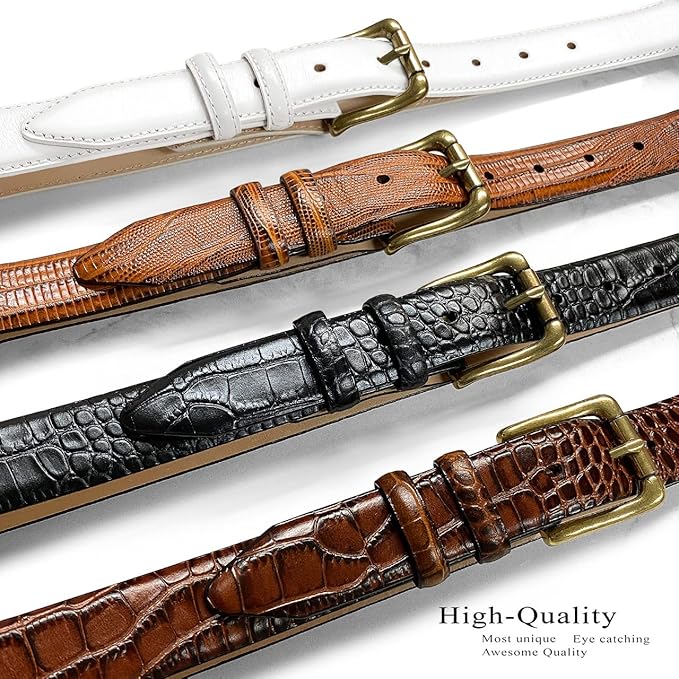 Adam Gold Men's Genuine Full-Grain Cowhide Leather Dress Belt 1-1/8"(30mm) Wide Polished Buckle