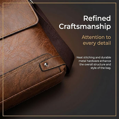 Vintage PU Leather Mens Messenger Bag - Slim Crossbody Shoulder Bag for Work, Travel & Daily Commute Casual Tablet Satchel