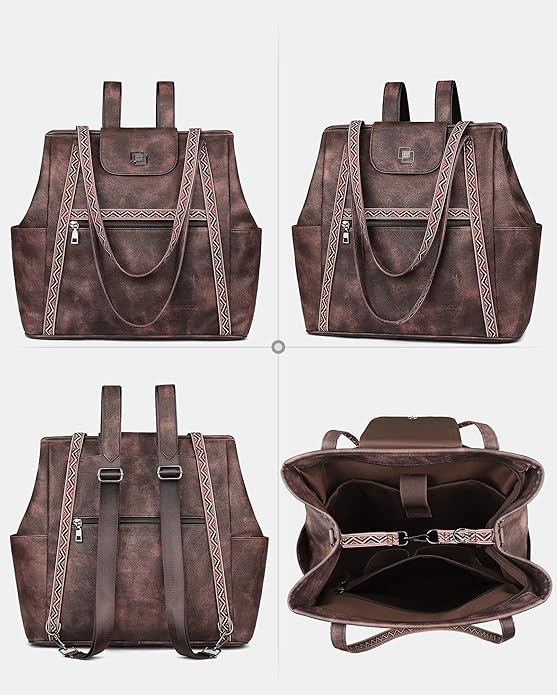 FADEON Large Laptop Tote Bag for Women Designer Leather Laptop Bag Fashion Travel Backpack Purse Shoulder Handbag