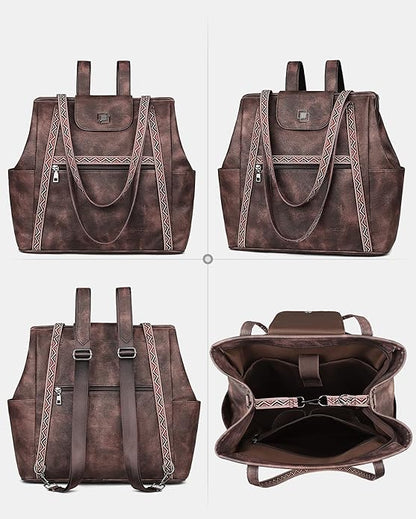 FADEON Large Laptop Tote Bag for Women Designer Leather Laptop Bag Fashion Travel Backpack Purse Shoulder Handbag