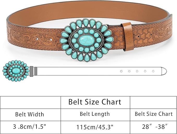 INOGIH Adjustable-Vintage-Western-Cowboy-Belt Women Men - Cowboy-Style Engraved-Buckle Belt for Jeans Pants Dresses