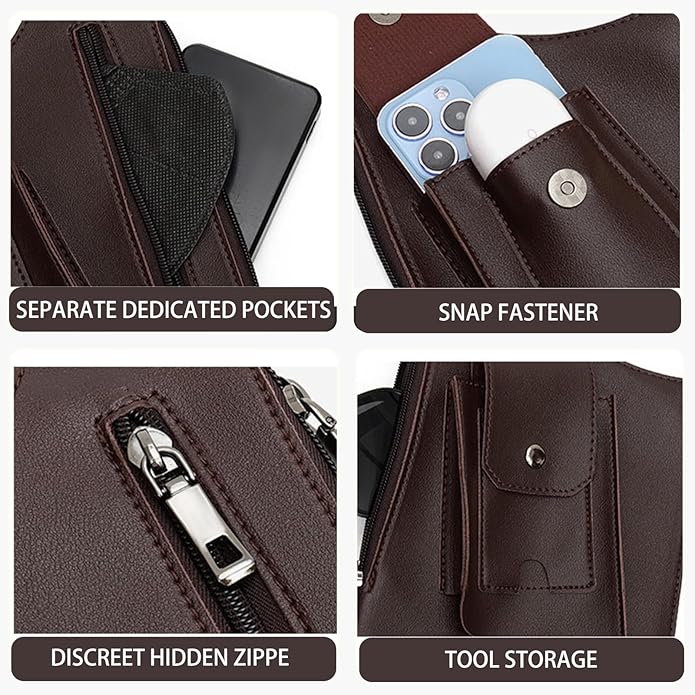 Men's Double Shoulder Armpit Bag, Premium Leather Underarm Anti-Theft Hidden Wallet Pocket, Adjustable & Vintage for Hiking