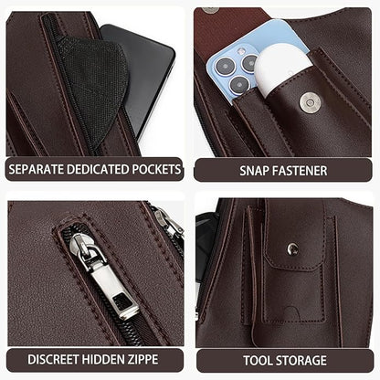 Men's Double Shoulder Armpit Bag, Premium Leather Underarm Anti-Theft Hidden Wallet Pocket, Adjustable & Vintage for Hiking