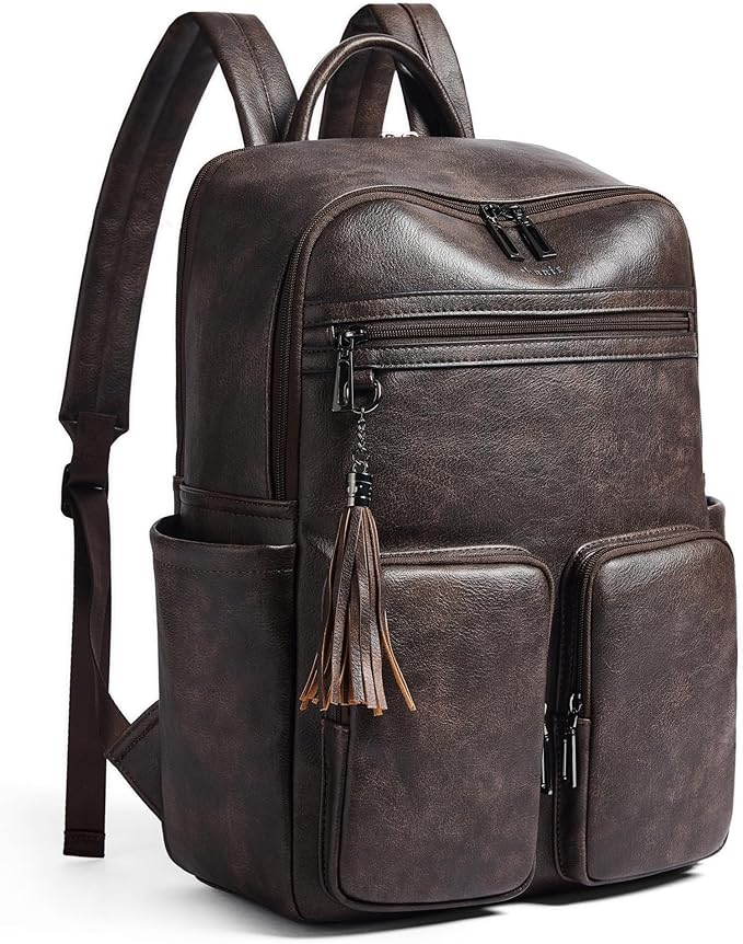 Shrrie Laptop Backpack for Women 16 Inch,Vegan Leather Travel Backpack Purse Work Business Computer Backpacks Teacher Nurse College Laptop Bookbag Casual Daypack,Two-toned Coffee