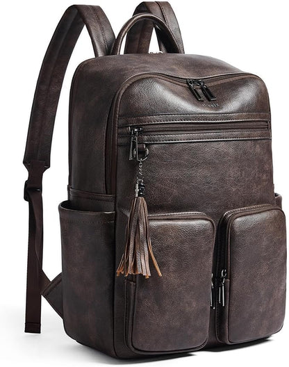 Shrrie Laptop Backpack for Women 16 Inch,Vegan Leather Travel Backpack Purse Work Business Computer Backpacks Teacher Nurse College Laptop Bookbag Casual Daypack,Two-toned Coffee